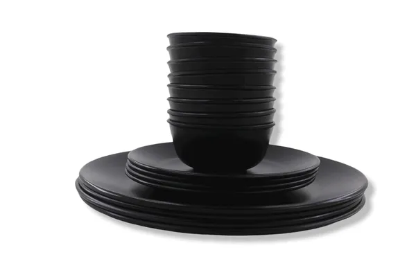 Ospit_Melamine_Dinner_Set_Matt_Black_Pack_Of_16