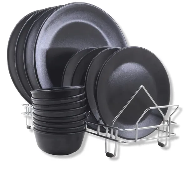 Ospit_Melamine_Dinner_Set_Matt_Black_Pack_Of_16