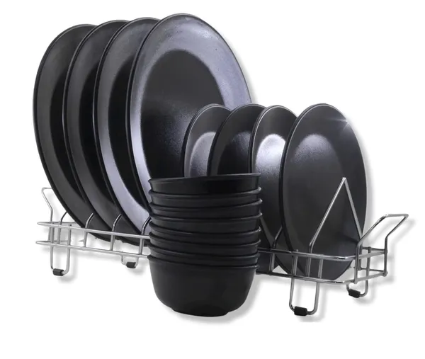 Ospit_Melamine_Dinner_Set_Matt_Black_Pack_Of_16