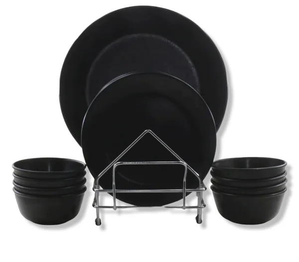 Ospit_Melamine_Dinner_Set_Matt_Black_Pack_Of_16