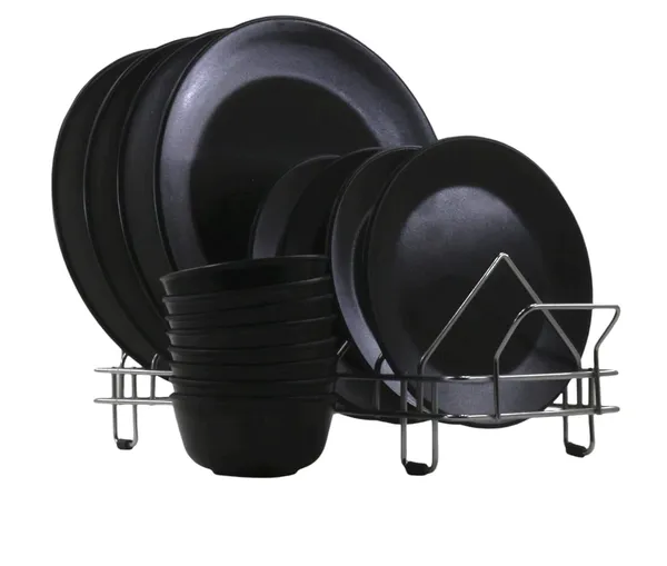 Ospit_Melamine_Dinner_Set_Matt_Black_Pack_Of_16