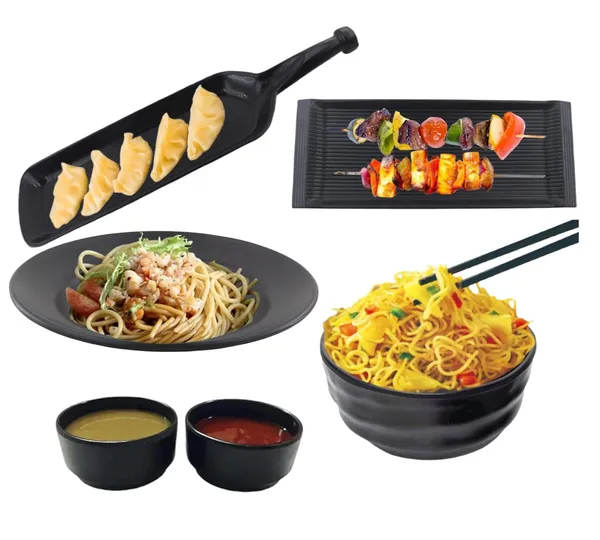 Melamine_Black_Serving_Platter_Combo_For_French_Fries_Momos_Rolls_Dessert_And_Snacks_Serving_Tray_Combo_1002