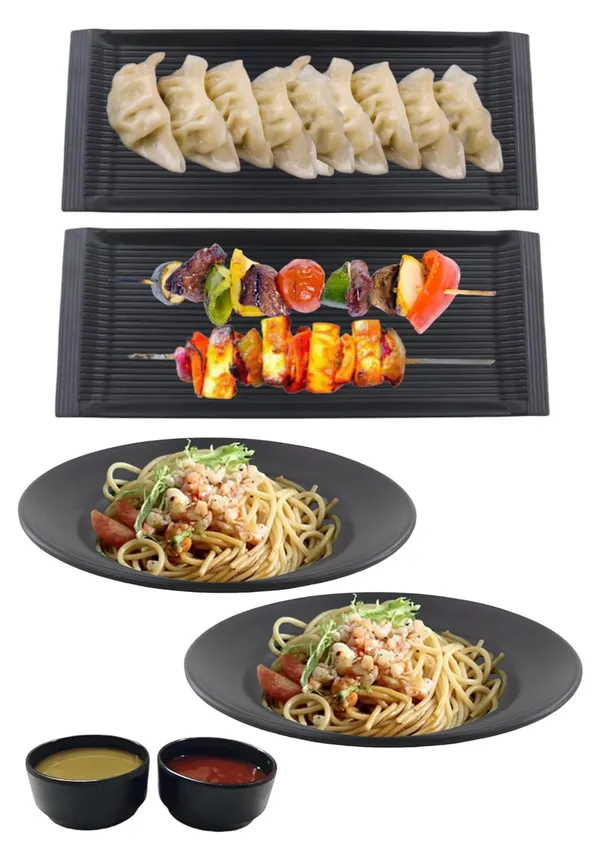 Melamine_Black_Serving_Platter_Combo_For_French_Fries_Momos_Rolls_Dessert_And_Snacks_Serving_Tray_Combo_1010