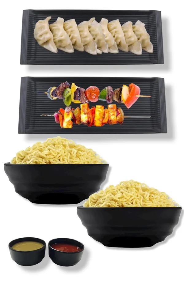Melamine_Black_Serving_Platter_Combo_For_French_Fries_Momos_Rolls_Dessert_And_Snacks_Serving_Tray_Combo_1012