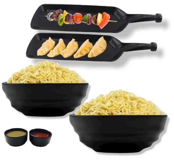 Melamine_Black_Serving_Platter_Combo_For_French_Fries_Momos_Rolls_Dessert_And_Snacks_Serving_Tray_Combo_1009