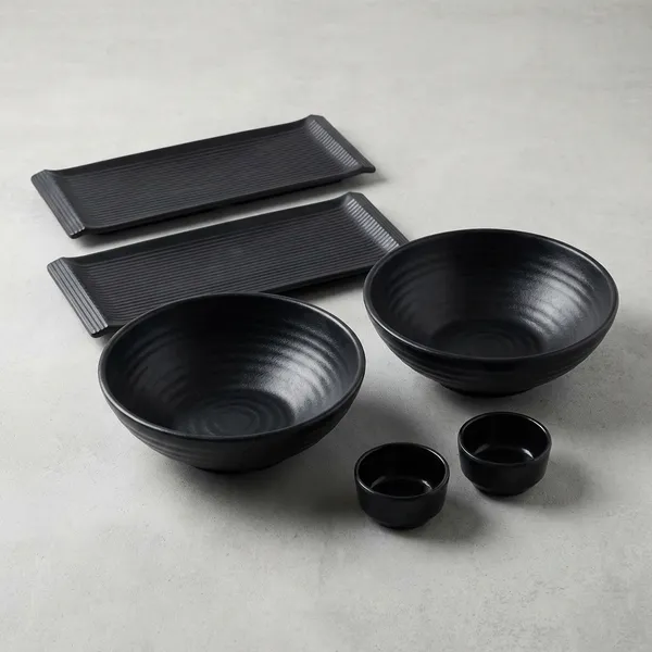 Melamine_Black_Serving_Platter_Combo_For_French_Fries_Momos_Rolls_Dessert_And_Snacks_Serving_Tray_Combo_1011