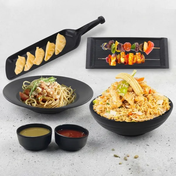 Melamine_Black_Serving_Platter_Combo_For_French_Fries_Momos_Rolls_Dessert_And_Snacks_Serving_Tray_Combo_1001
