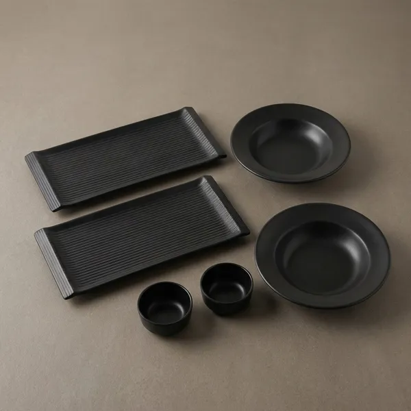Melamine_Black_Serving_Platter_Combo_For_French_Fries_Momos_Rolls_Dessert_And_Snacks_Serving_Tray_Combo_1010