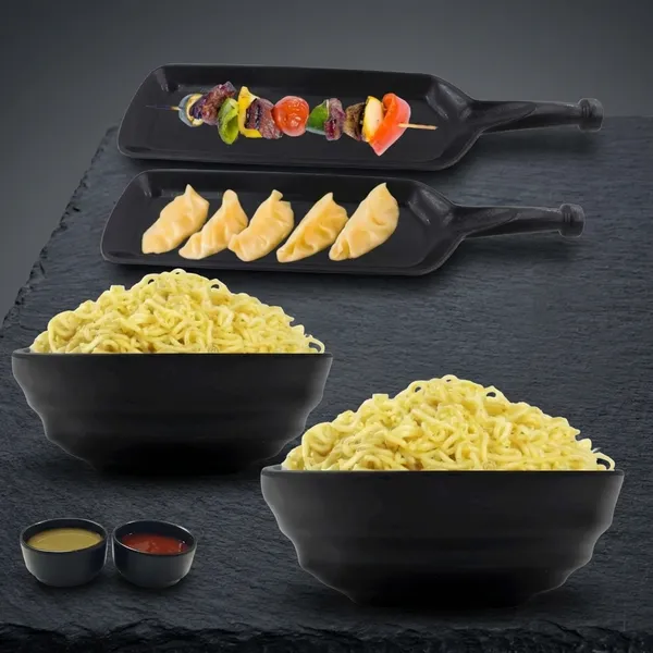 Melamine_Black_Serving_Platter_Combo_For_French_Fries_Momos_Rolls_Dessert_And_Snacks_Serving_Tray_Combo_1009