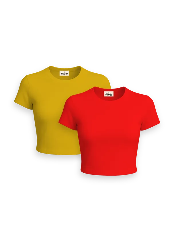 Combo_of_Solid_Baby_Tees(2)_|_Mustard_yellow_&_Red_|_180Gsm_Cotton_Crop_T-shirt