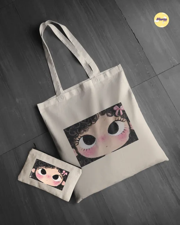 Combo_of_'Curly_Girly'_Everyday_Tote_bag_&_Pouch_|_Tote_with_non-zipper_closure