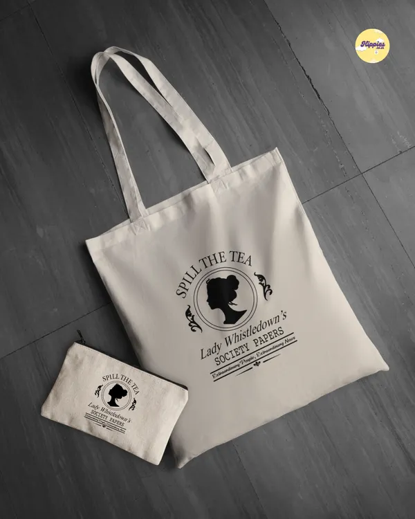 Combo_of_'Spill_the_tea'_Everyday_Tote_bag_&_Canvas_pouch_|_Tote_Bag_with_Non_Zipper_Closure