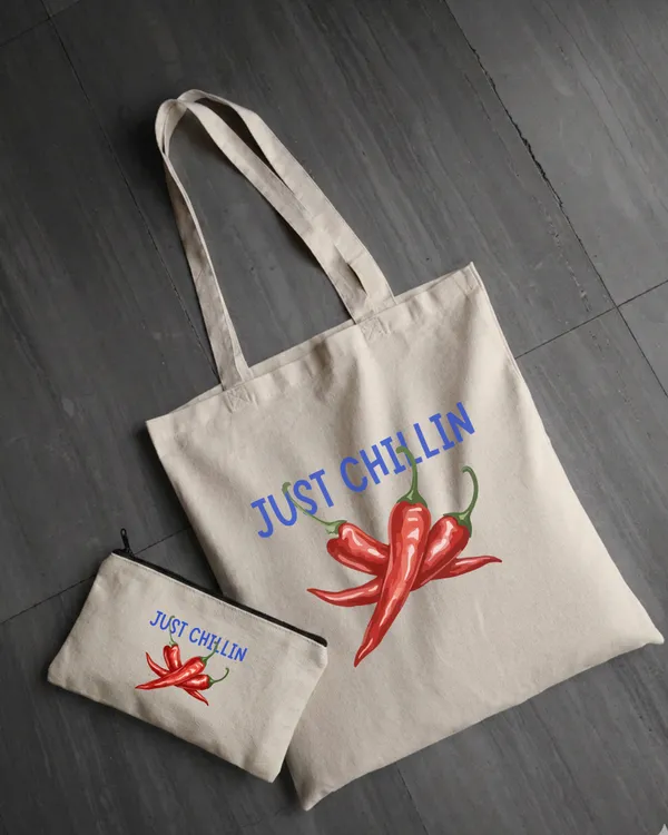 Combo_of_'Just_Chillin'_Everyday_Tote_bag_&_Pouch_|_Tote_with_non-zipper_closure