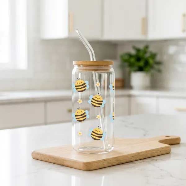 Bees_Daisies_Glass_Tumbler_With_Straw