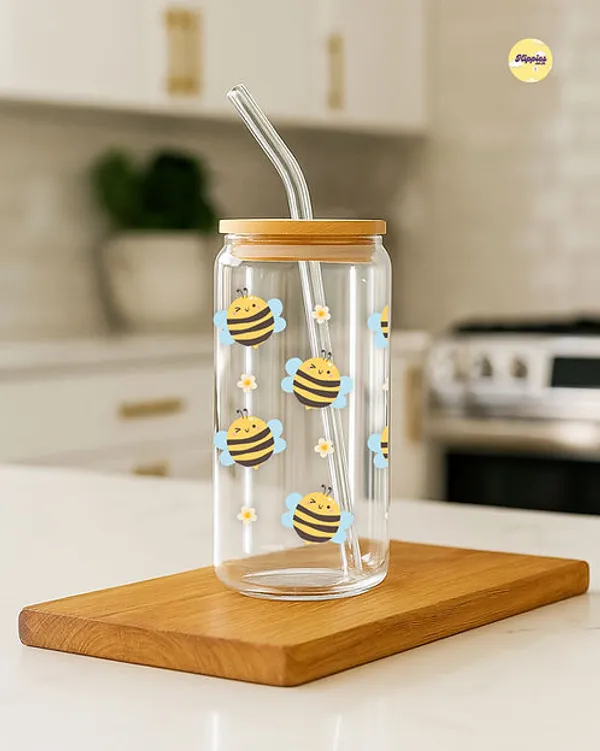 Bees_Daisies_Glass_Tumbler_With_Straw