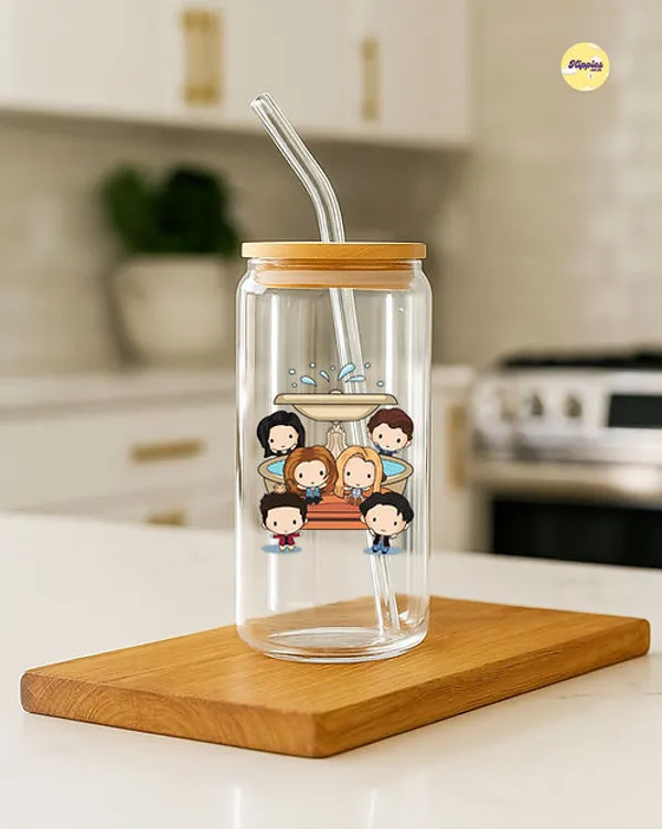 Friends_Theme_Glass_Tumbler_With_Straw