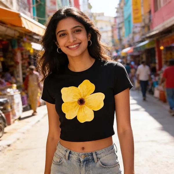 Yellow_Flower_Tee_Crop_Tshirt_190Gsm_Cotton