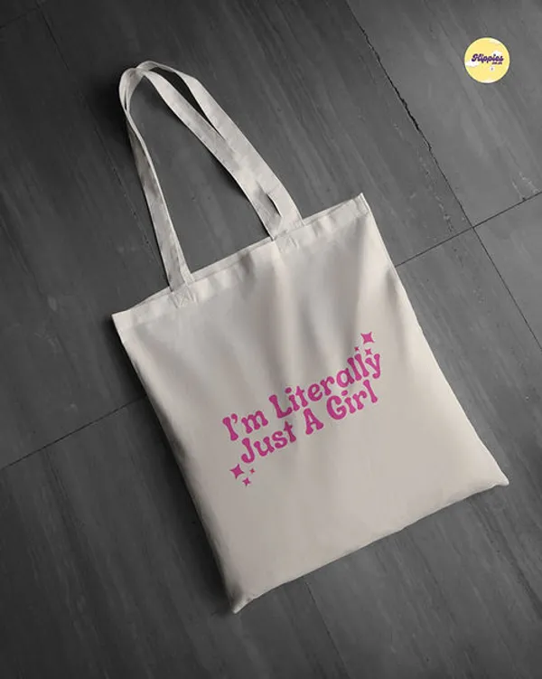 Combo_of_'Literally_just_a_girl'_Everyday_Tote_bag_&_Canvas_pouch_|_Tote_Bag_with_Non_Zipper_Closure