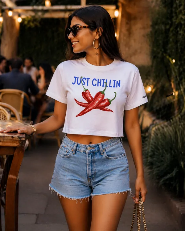 just_chillin!_White_Crop_tee_|_190GSM_cotton