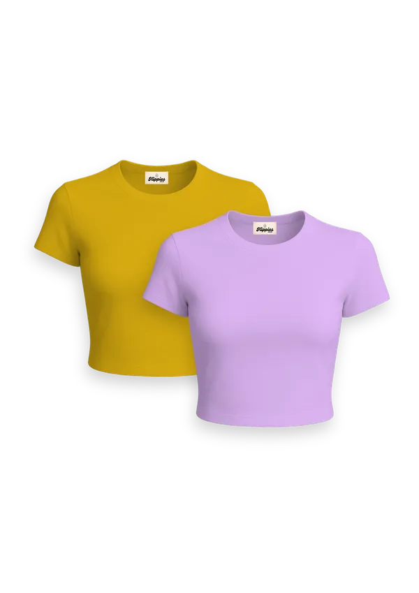 Combo_of_Solid_Baby_Tees(2)__|_Mustard_yellow_&_Lavender_|_180Gsm_Cotton_Crop_T-shirt