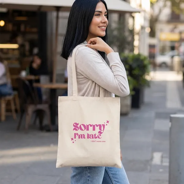 Combo_of_'sorry_i'm_late'_Everyday_Tote_bag_&_Canvas_pouch_|_Tote_Bag_with_Non_Zipper_Closure