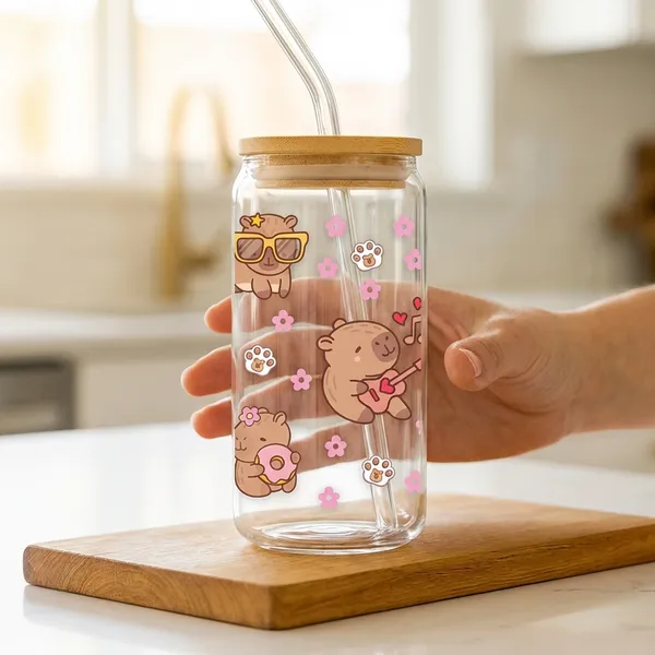 Capybara_Glass_Tumbler_With_Straw