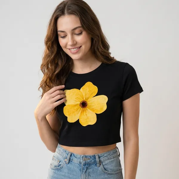 Yellow_Flower_Tee_Crop_Tshirt_190Gsm_Cotton