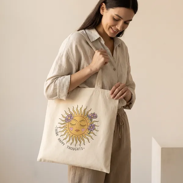 Combo_of_'Think_happy_thoughts'_Everyday_Tote_bag_&_Canvas_pouch_|_Tote_Bag_with_Non_Zipper_Closure
