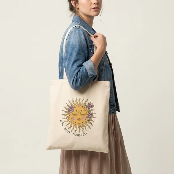 Combo_of_'Think_happy_thoughts'_Everyday_Tote_bag_&_Canvas_pouch_|_Tote_Bag_with_Non_Zipper_Closure