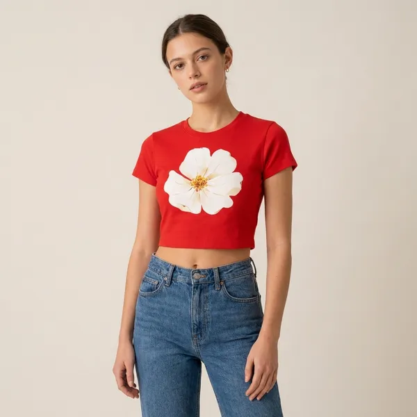 White_Flower_Baby_Tee_Crop_Tshirt_190Gsm_Cotton