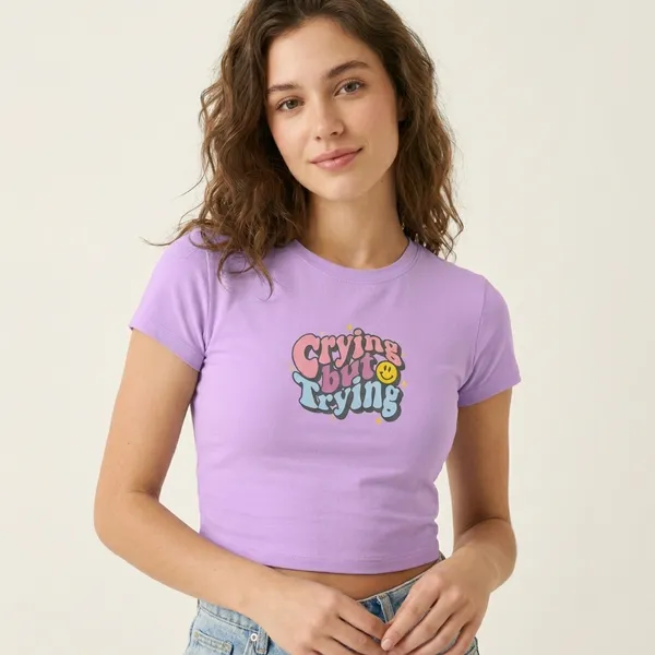 Crying_But_Trying_Baby_Tee_190Gsm_Cotton_Crop_Tee