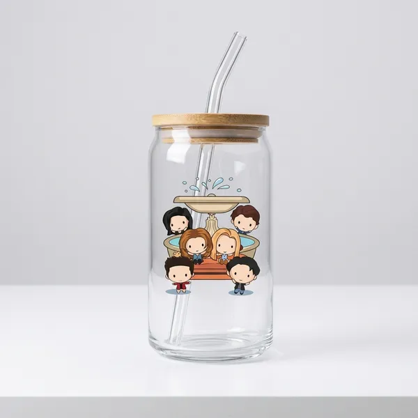 Friends_Theme_Glass_Tumbler_With_Straw
