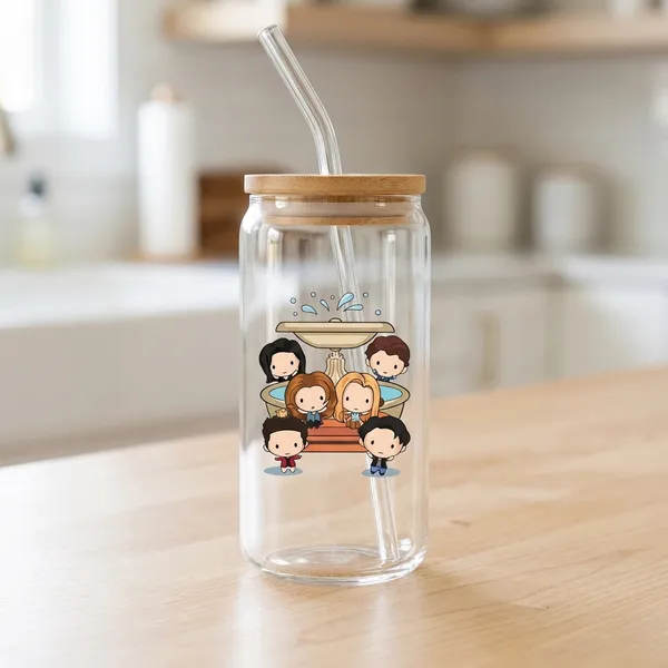 Friends_Theme_Glass_Tumbler_With_Straw