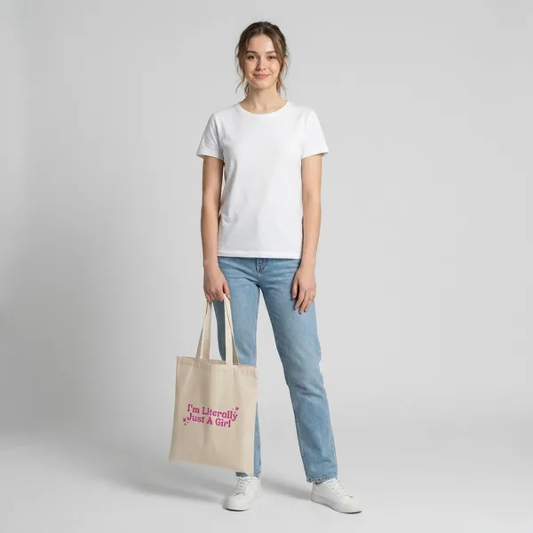 Combo_of_'Literally_just_a_girl'_Everyday_Tote_bag_&_Canvas_pouch_|_Tote_Bag_with_Non_Zipper_Closure