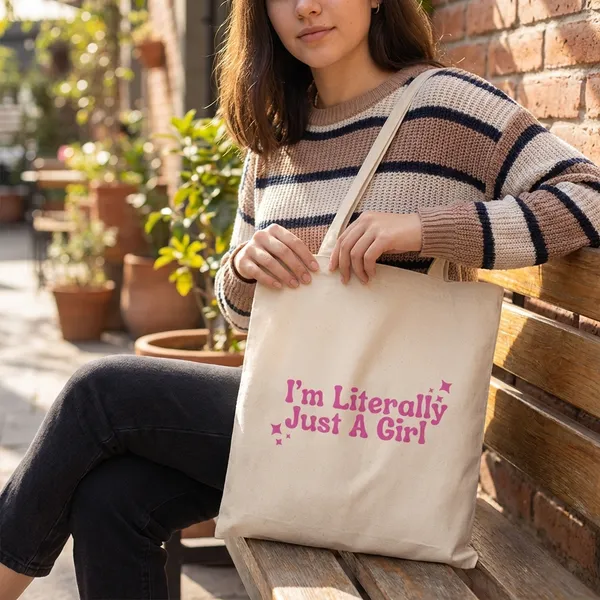 Combo_of_'Literally_just_a_girl'_Everyday_Tote_bag_&_Canvas_pouch_|_Tote_Bag_with_Non_Zipper_Closure