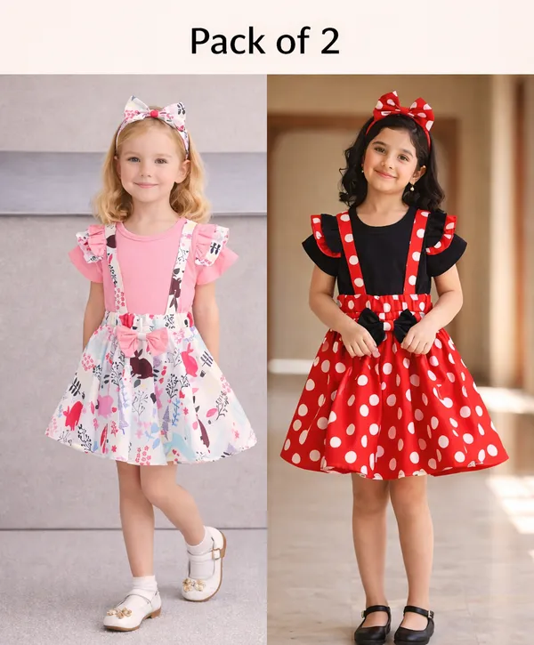 Red_And_Peach_Cotton_Premium_And_Fancy_Design_Dress_For_Girls_(Pack_Of_2)