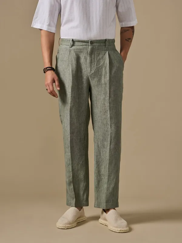 100%_Linen_Regular_Fit_Pleated_Trouser