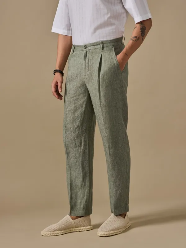 100%_Linen_Regular_Fit_Pleated_Trouser