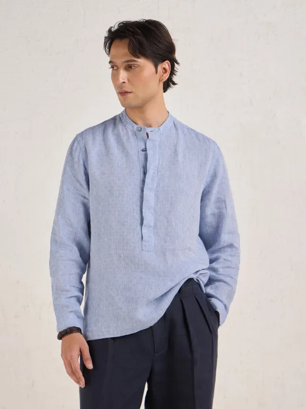 100%_Linen_Classic_Fit_Popover_Shirt_With_Hand_Embroidered_Details