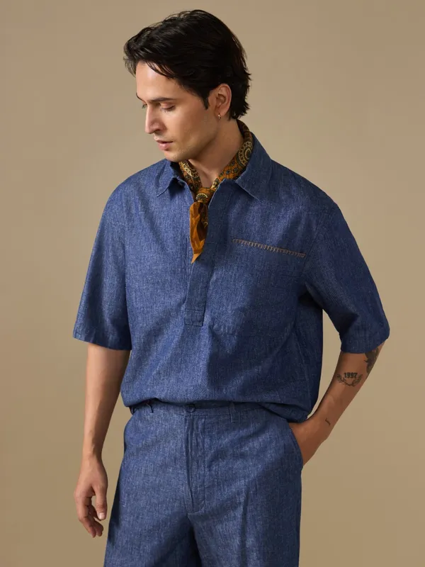 Cotton-Linen_Relaxed_Fit_Woven_Polo