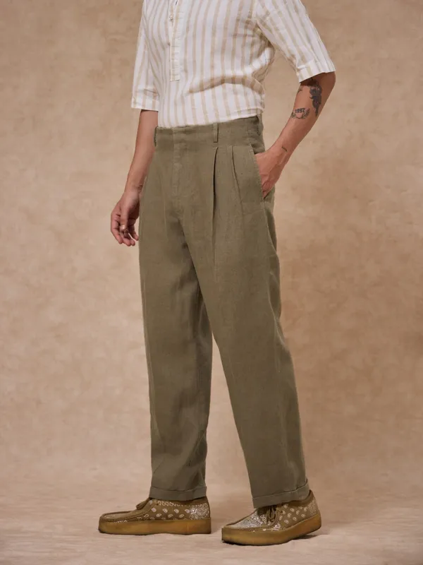 100%_Linen_Relax_Fit_High_Waist_Pleated_Trouser