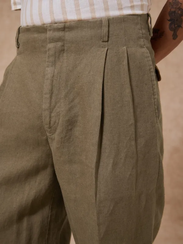 100%_Linen_Relax_Fit_High_Waist_Pleated_Trouser