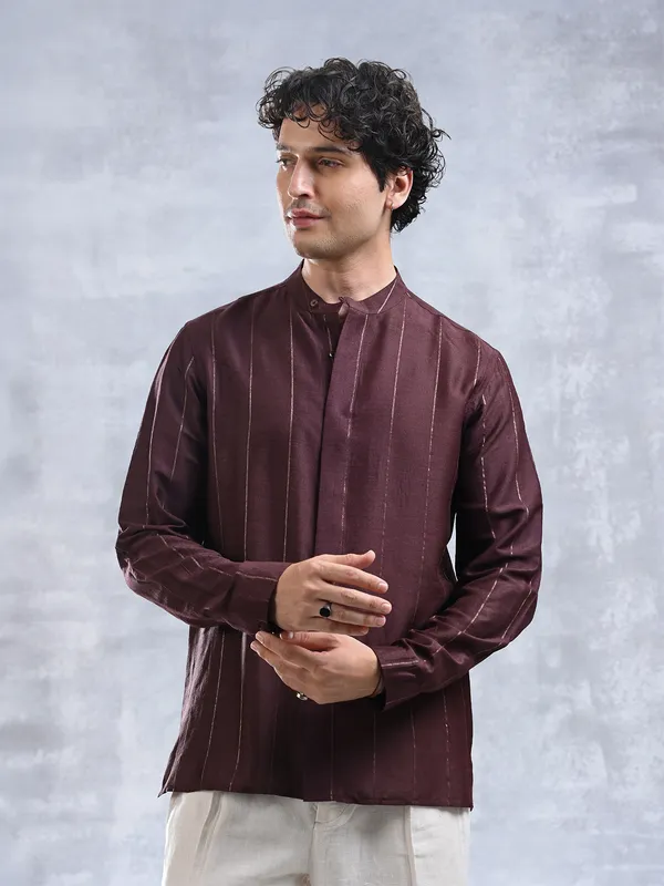 100%_Muga_Silk_classic_fit_BuShirt_with_zari_stripe