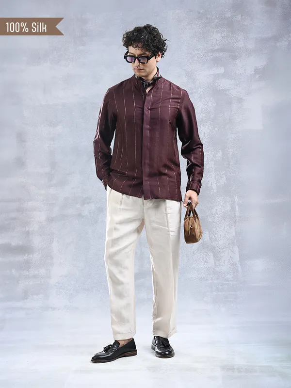 100%_Muga_Silk_classic_fit_BuShirt_with_zari_stripe