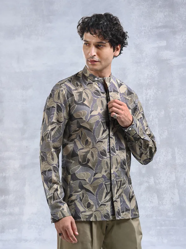 100%_Muga_Silk_with_zari_stripe_classic_fit_BuShirt_in_print