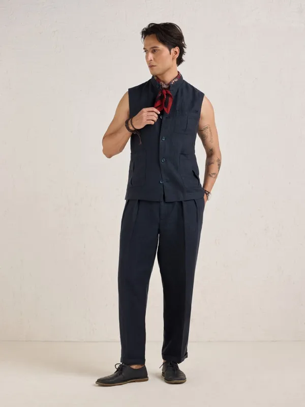 100%_Linen_Classic_Fit_Washed_Bandi_With_Hand_Embroidered_Details