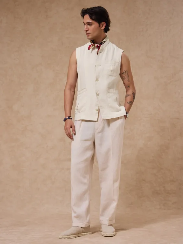 100%_Linen_Classic_Fit_Washed_Bandi_With_Hand_Embroidered_Details