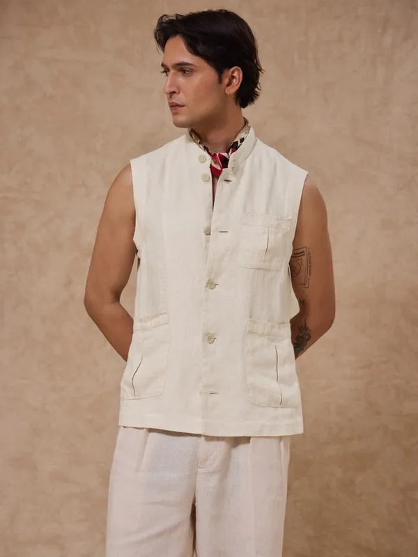 100%_Linen_Classic_Fit_Washed_Bandi_With_Hand_Embroidered_Details