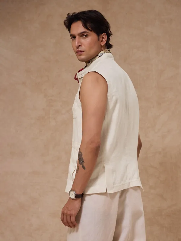 100%_Linen_Classic_Fit_Washed_Bandi_With_Hand_Embroidered_Details