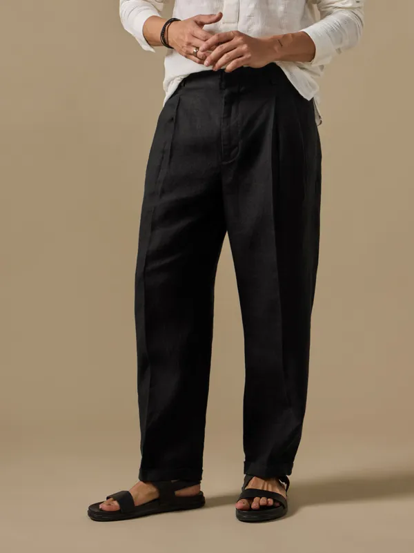 100%_Linen_Relax_Fit_High_Waist_Pleated_Trouser